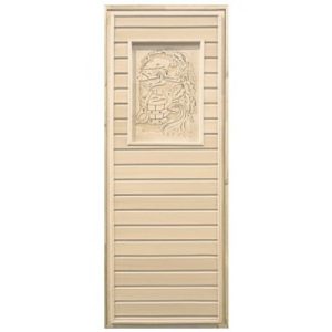 Дверь для бани деревянная глухая с рисунком 1900х700мм. коробка осина